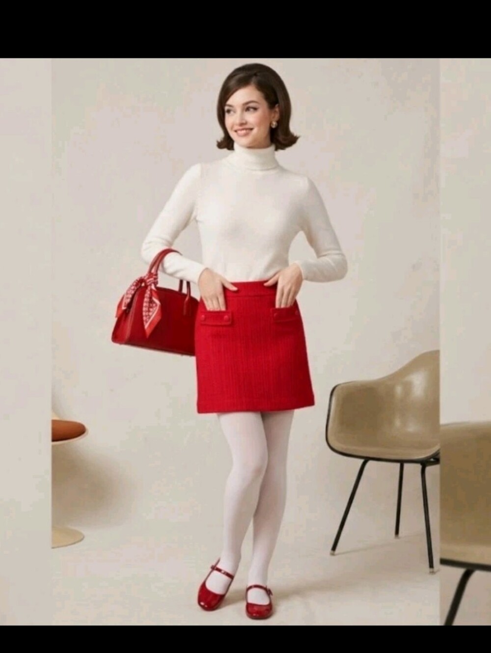 LOFT Knit Pencil Mini Skirt XXSP Red Mod 60s Tween #5555